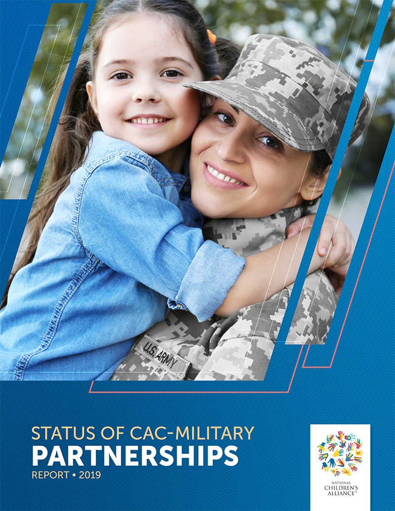 Cover Image: Status of CAC-Military Partnerships 2019. Female servicemember in uniform holds young daughter