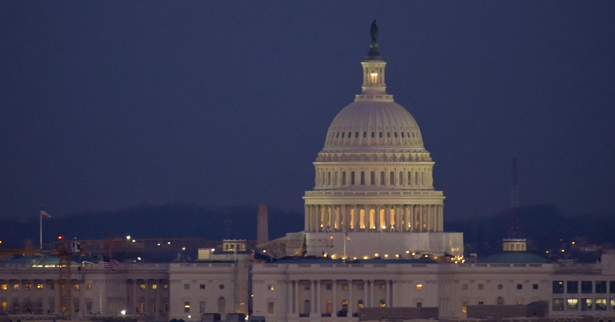 The U.S. Capitol building at night