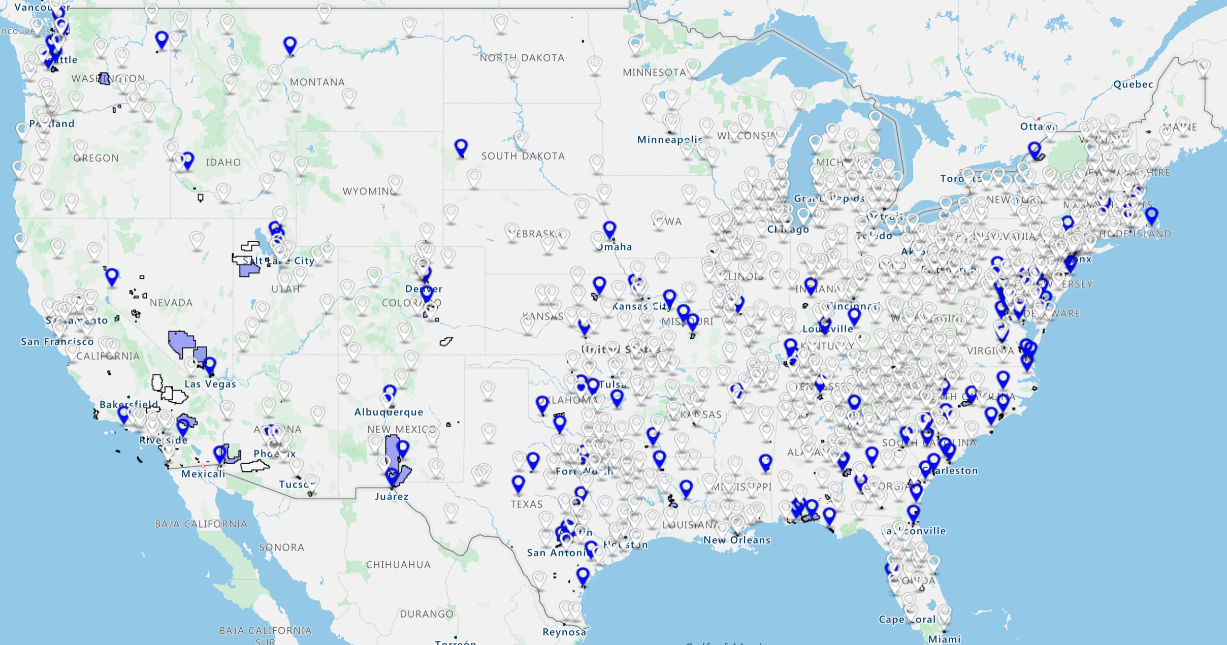 2021 map of the contiguous U.S. showing military installations and NCA Member CACs